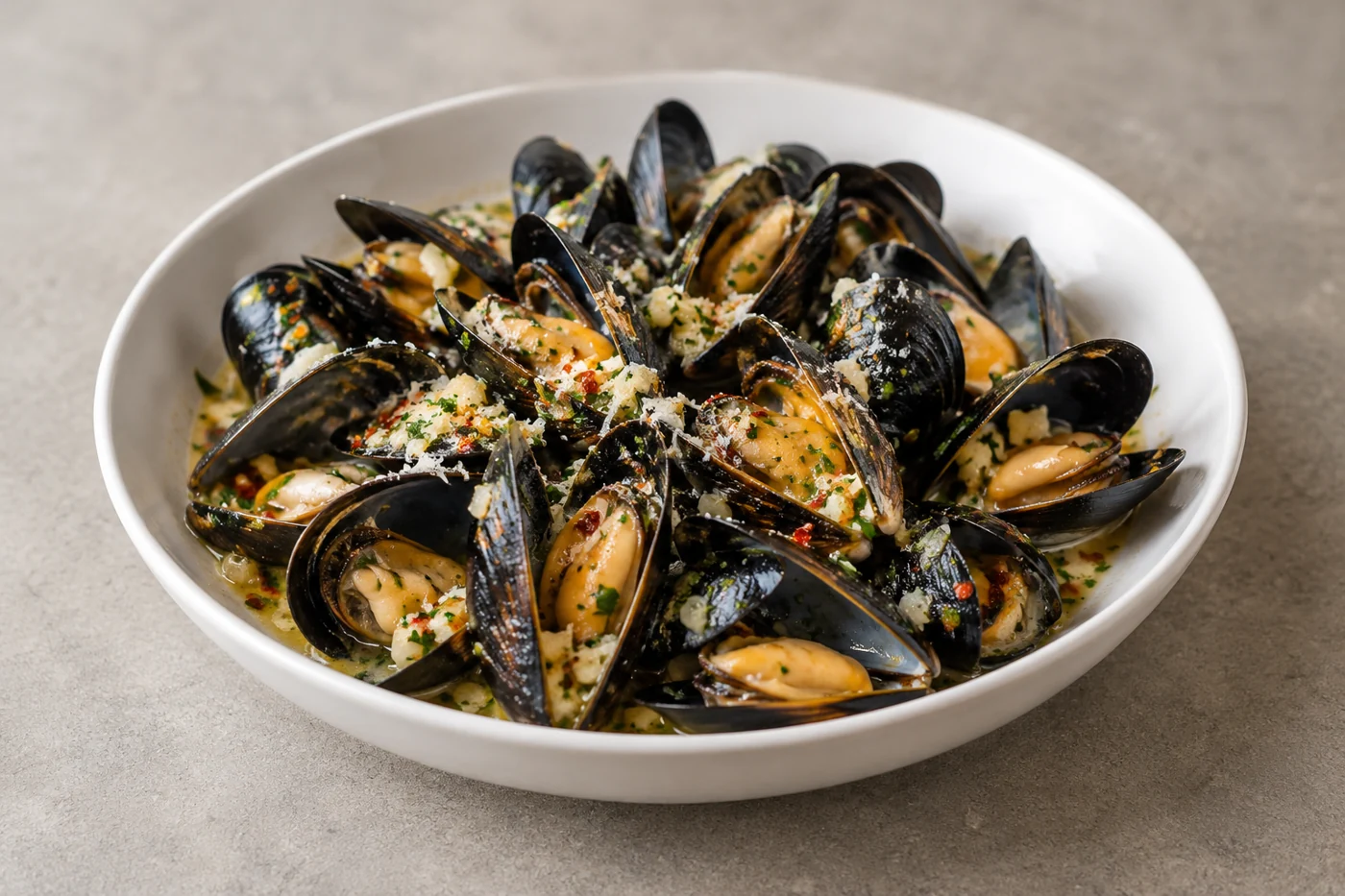 Spicy Garlic Butter Mussels — illustrative serving suggestion